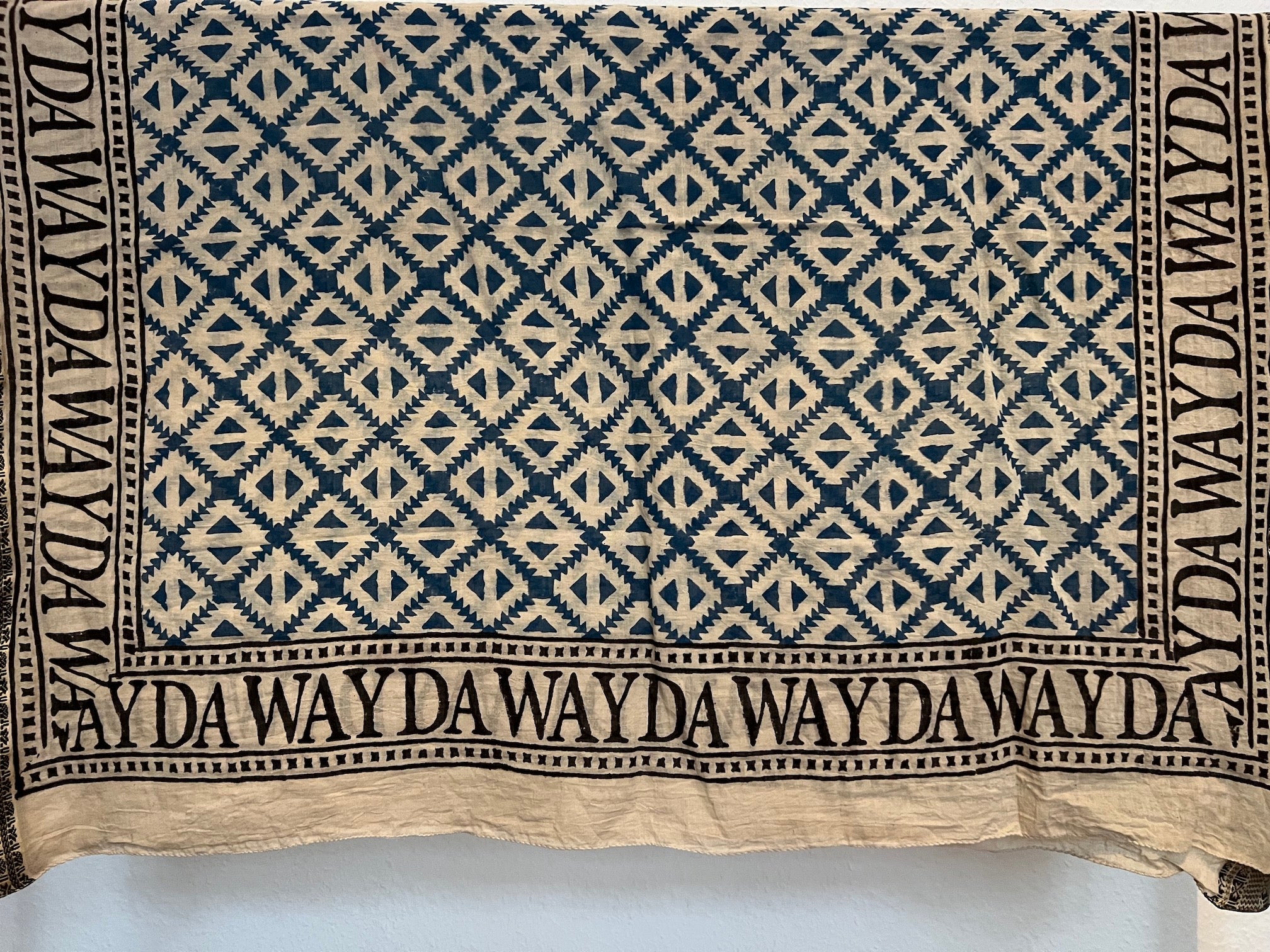 NEW INDIA BOHO SCARF HAND-MADE BLOCKPRINT: BLUE GEORGIA WITH WOVEN BORDER-3
