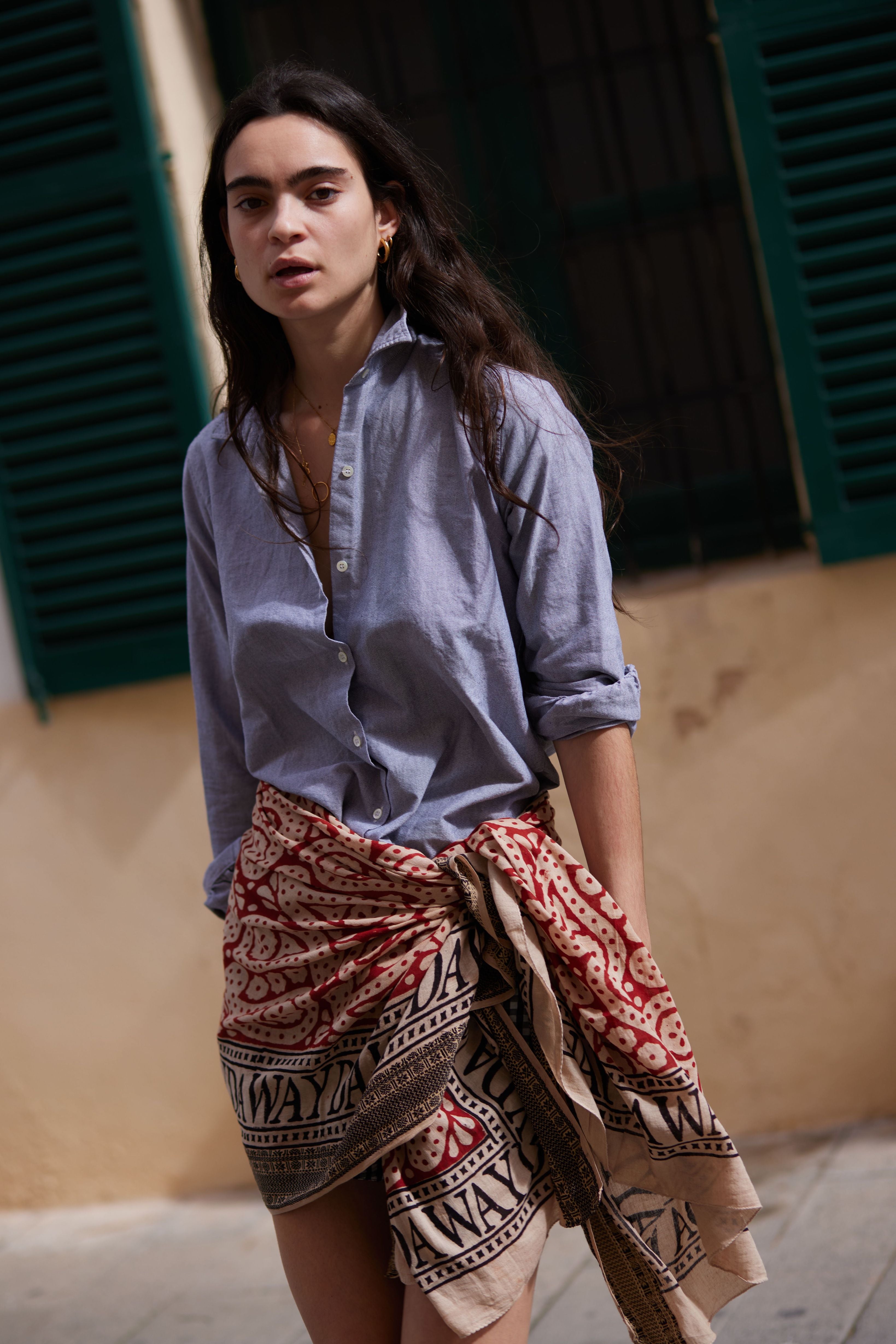 INDIA BOHO SCARF HAND-MADE BLOCKPRINT: PAISLEY RED WITH WOVEN BORDER-3